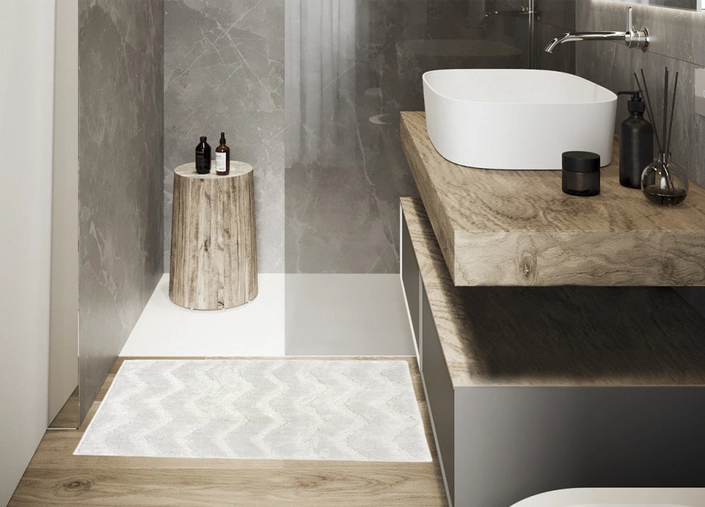 Tappeto Casa Bagno Morbido In Tinta Unita Zig Zag Modello ZigZagaria - 50x80 - Bianco