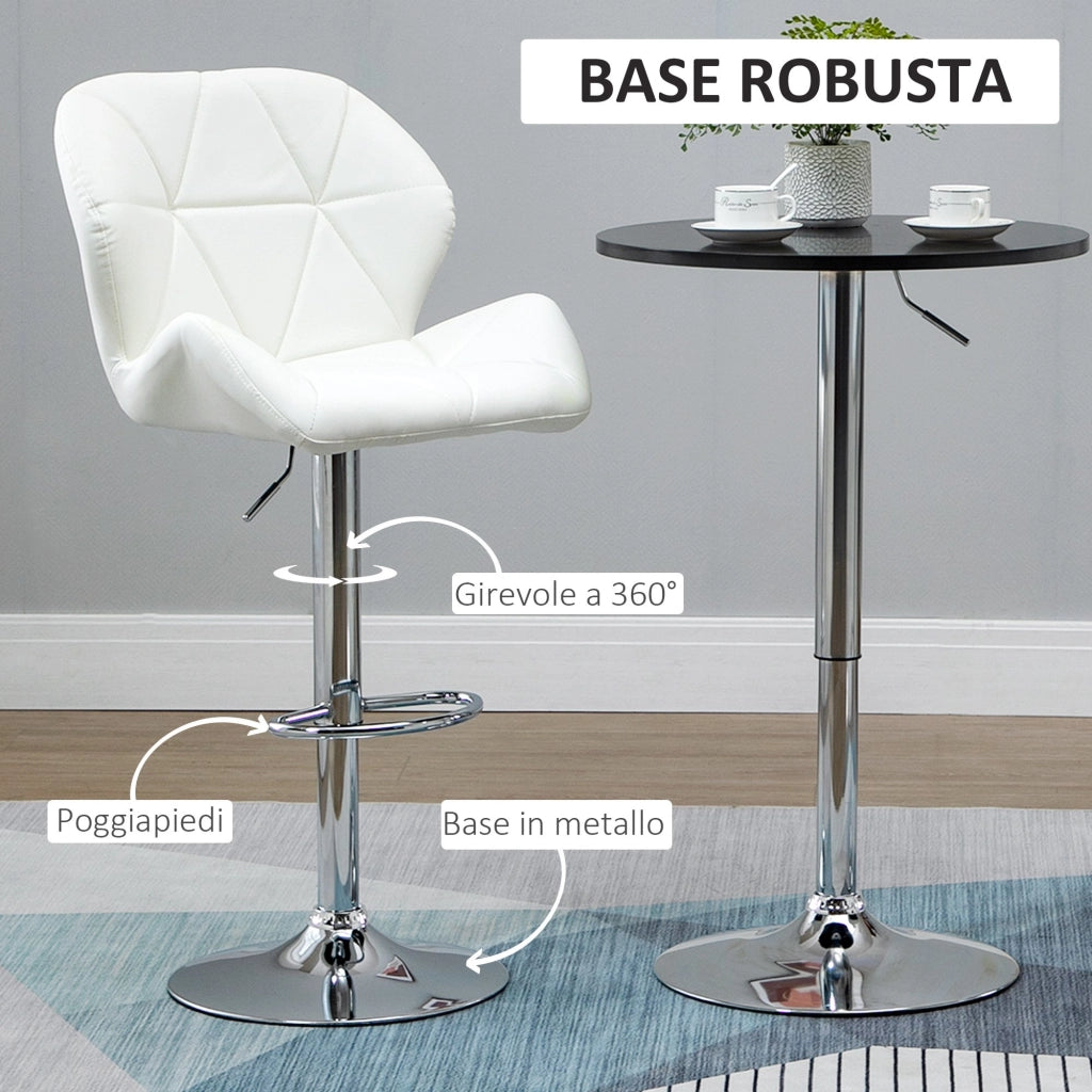 EasyComfort Set 2 Sgabelli Alti da Bar Moderno Girevoli con Altezza Regolabile, Sedia con Rivestimento Similpelle e Base Rotonda, Bianco