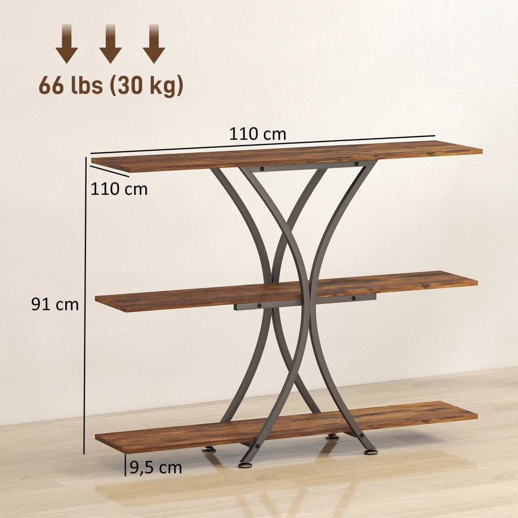 Tavolino da salotto con ripiani aperti ¨C zephmum ¨C marrone, metallo, stile industriale