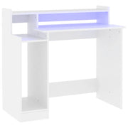 Scrivania | Tavolo da Ufficio con Luci LED Bianca 97x45x90 cm in Legno Multistrato