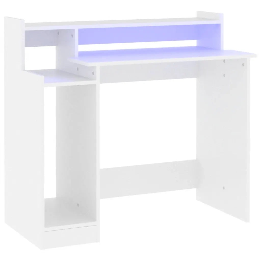 Scrivania | Tavolo da Ufficio con Luci LED Bianca 97x45x90 cm in Legno Multistrato