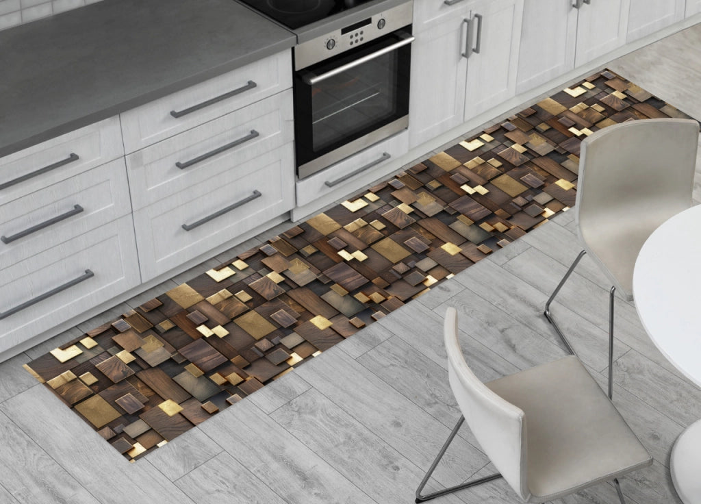 Tappeto Passatoia Cucina Antiscivolo Con Stampa Digitale Dis.Quadri 3D Marrone - 50x90 - Quadri Marrone