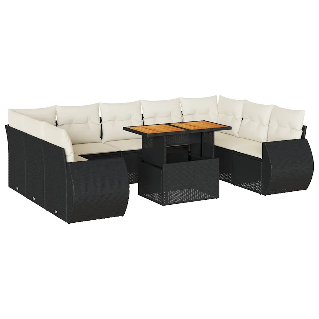 vidaXL Set Divani da Giardino 10pz con Cuscini in Polyrattan Nero