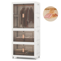 Contenitori di stoccaggio 421 l con coperchio, Organizzatore di armadio portatile in plastica con 10 appendini Bianco + Marrone-Armadi Appendiabiti