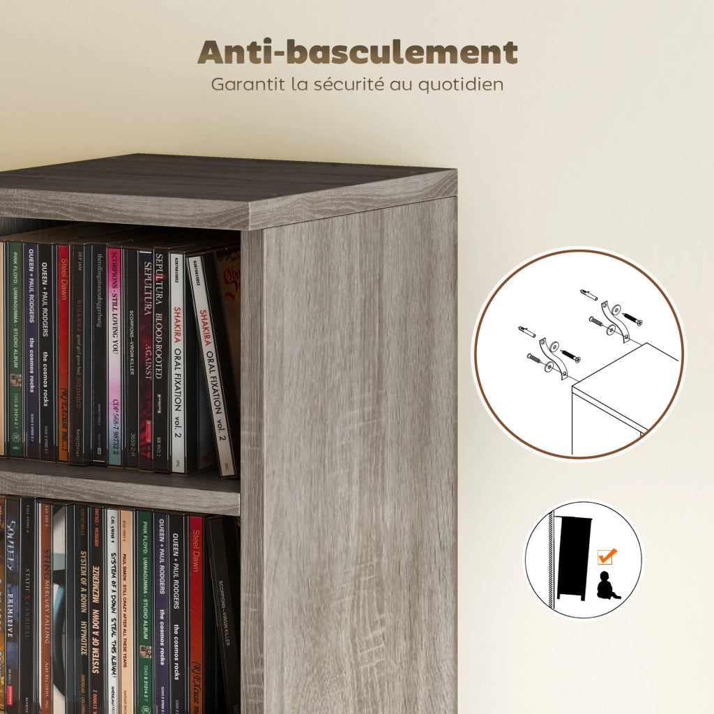 Armadio per CD e DVD ¨C zephmum ¨C 2 colonne, 12 compartimenti, 21x23x89 cm, grigio