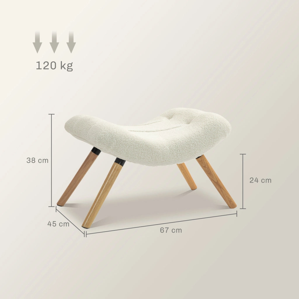 Pouf imbottito con rivestimento in tessuto e gambe in legno ¨C Zephmum ¨C Cremewei?