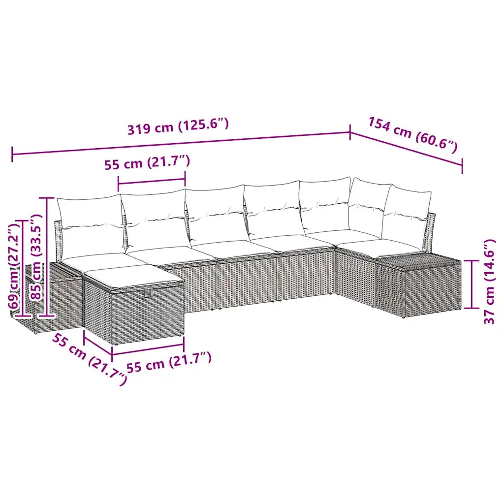 Set Divano da Giardino con cuscino 7 pcs Beige polyrattan 3359399