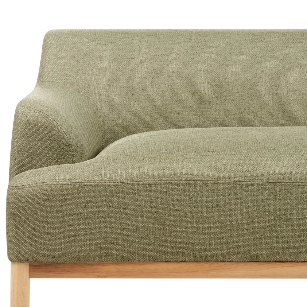 Divano a 3 posti in tessuto verde con gambe in legno stile elegante soggiorno