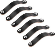 Maniglioni in legno di leccio per mobili - maniglie in pelle per armadi - 128 mm nero - 8 pezzi