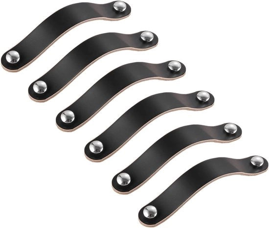 Maniglioni in legno di leccio per mobili - maniglie in pelle per armadi - 128 mm nero - 8 pezzi