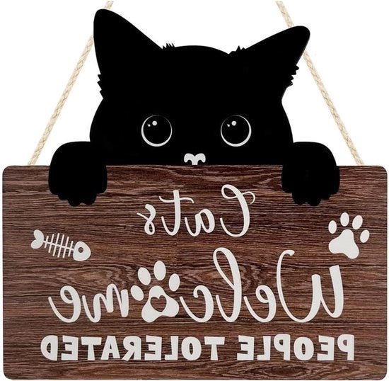 Pannello in legno per decorazione domestica con citazione di gatto divertente - Bordo di benvenuto per gatti con motivi di gatto - Decorazione di gatto divertente con 1PCS gatto - Personalizzazione del soggiorno con bordo di benvenuto per gatti