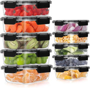 Set di contenitori per la preparazione dei pasti in vetro, 10 pezzi, contenitori per alimenti in vetro a chiusura ermetica, contenitori per alimenti in vetro stivellabili, set con coperchi, BPA libero, per microonde, forno, congelatore e frigorifero