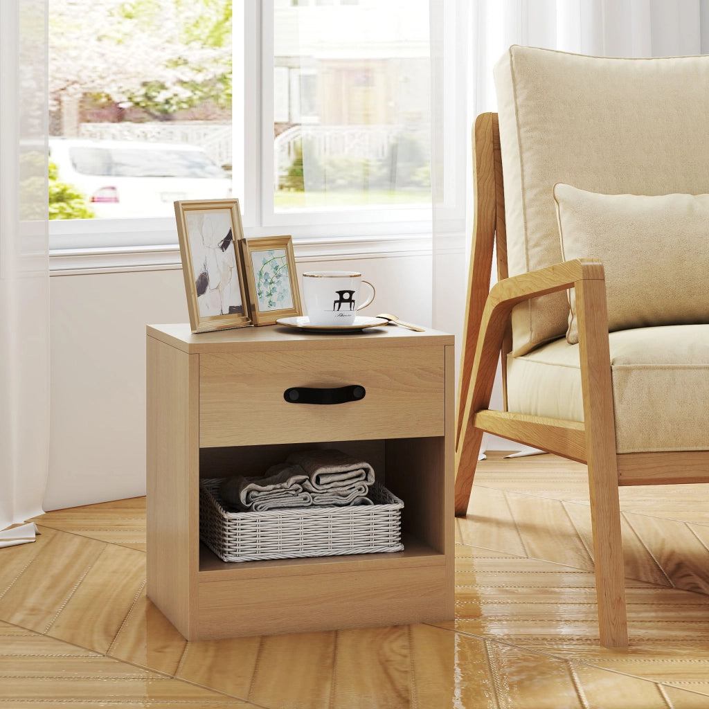Tavolini da salotto con cassetto e scaffale ¨C Minimal ¨C 39x28x41 cm naturale