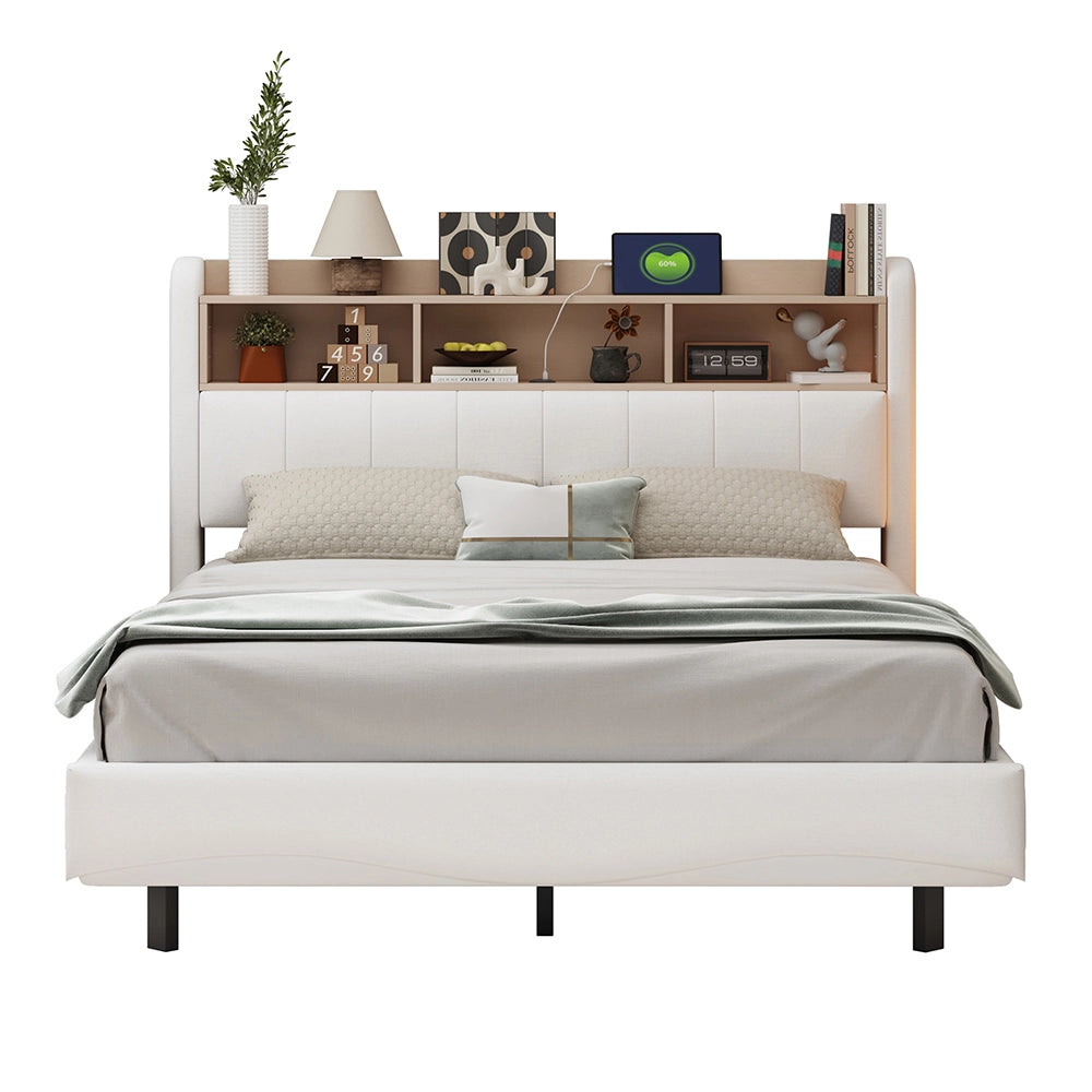 Letto sospeso-Xylo-140x200 cm-LED, USB-C, multifunzione, beige