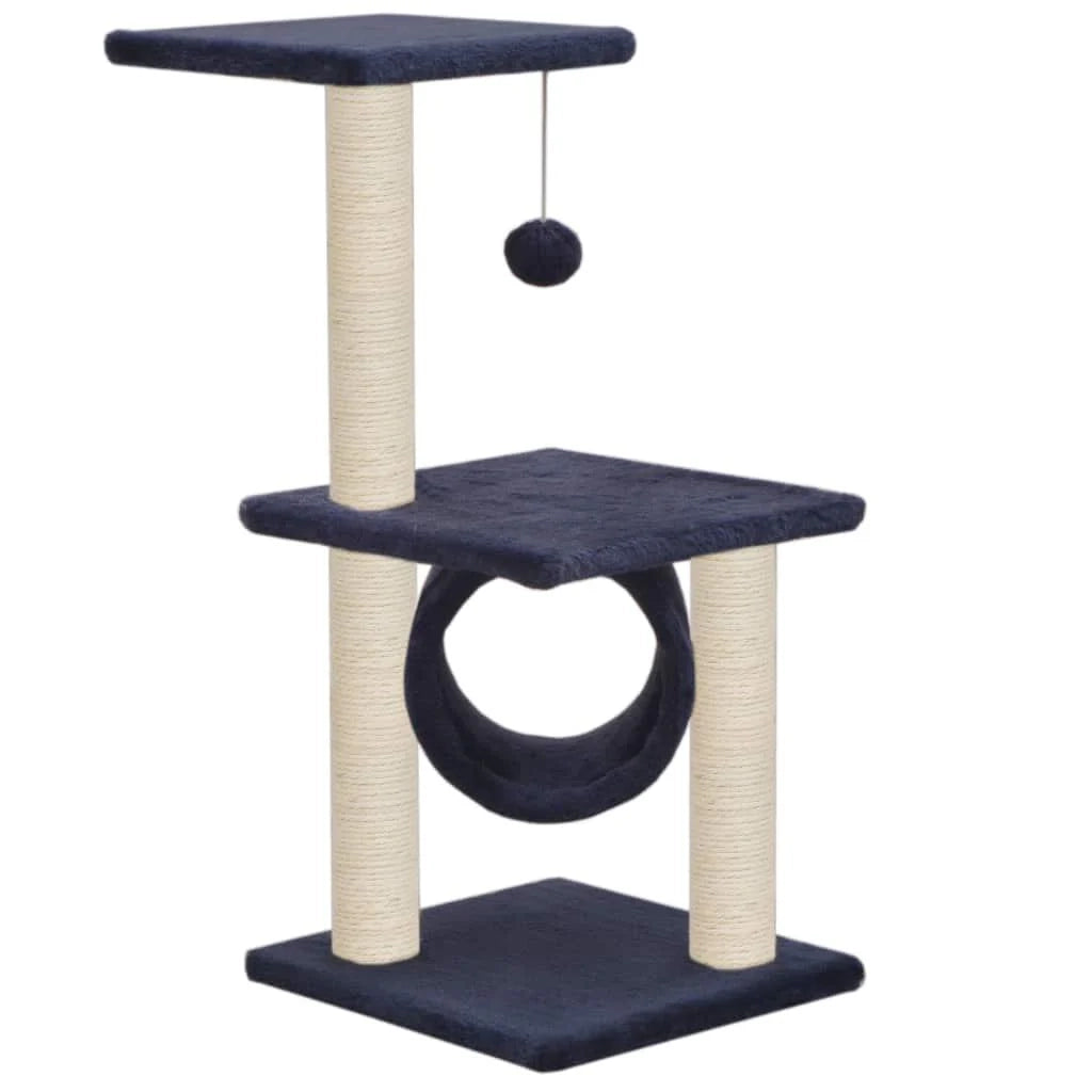 Tiragraffi albero per gatti cuccia per gatti peluche in sisal 65 cm blu scuro 3702219