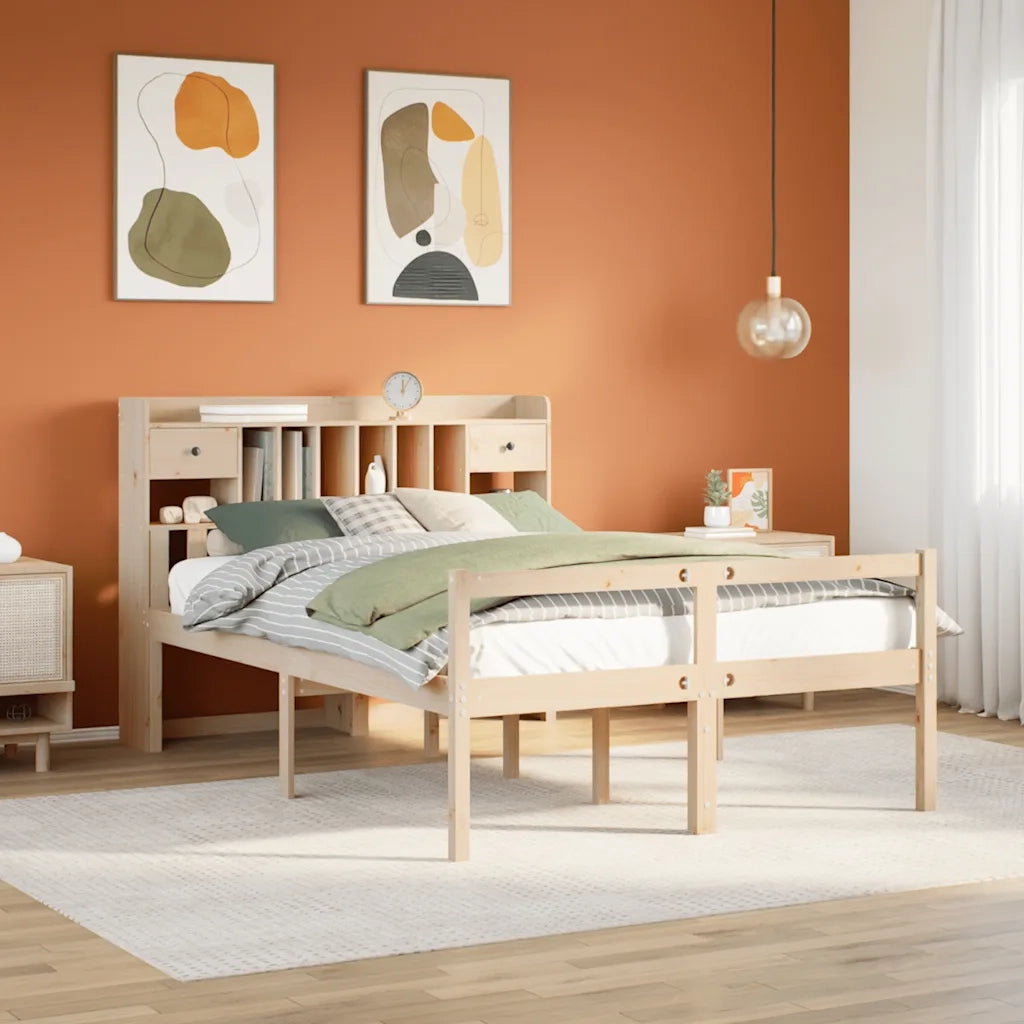 Letto Libreria senza Materasso 140x190 cm in Legno di Pino
