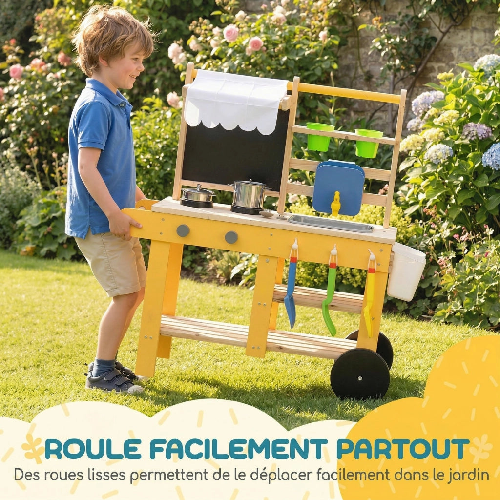 Cucina bambini in legno con ruote ¨C zephmum ¨C giallo