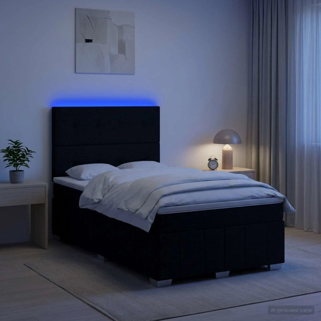 Letto Box Spring LED con Materasso Nero 120 x 190 cm Tessuto 3455558