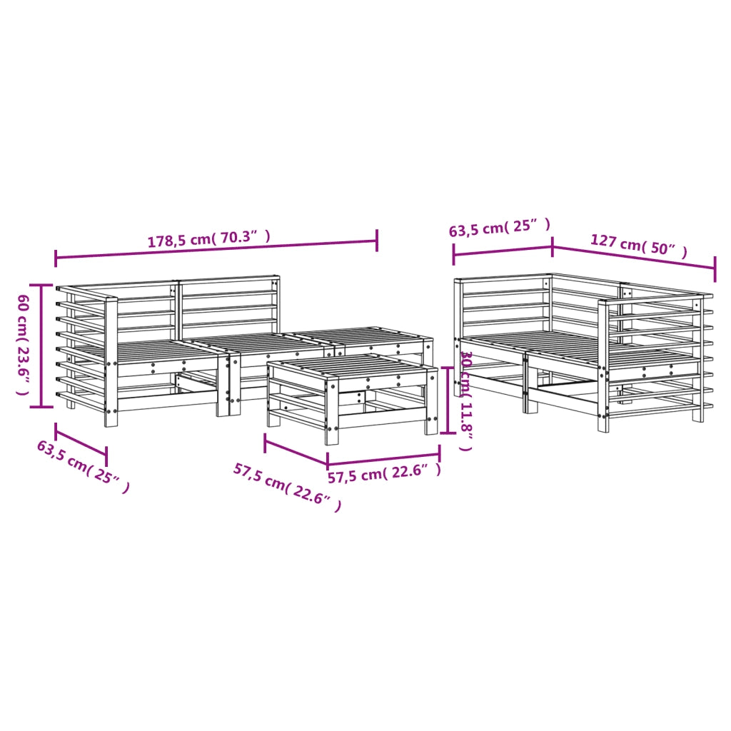Set Salotto da Giardino 6 pz Bianco in Legno Massello di Pino 3186201