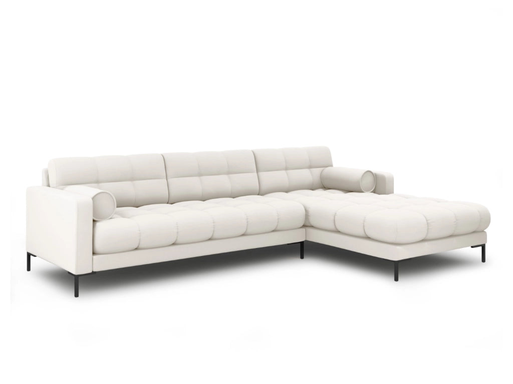 Cosmopolitan Design - Divano angolare destro "Bali" 5 posti in tessuto strutturato beige chiaro 