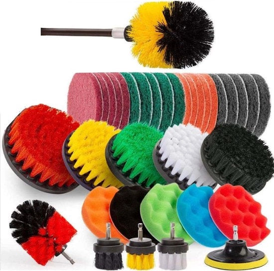 Kit di assemblaggio per trapano a 37 pezzi - spazzola per abrasione per sigillature di pavimento - vasca da bagno - lavabo - pavimento - ruote - piastrelle - pulizia tappeti - bagno cucina - impermeabile