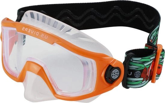 Maschera da snorkeling Avila di US Divers, modello USD-XXXXX, tecnica di respirazione a boccia, materiale plastico, colore verde, diametro maschera 19 cm, peso 0,5 kg, garanzia 2 anni.