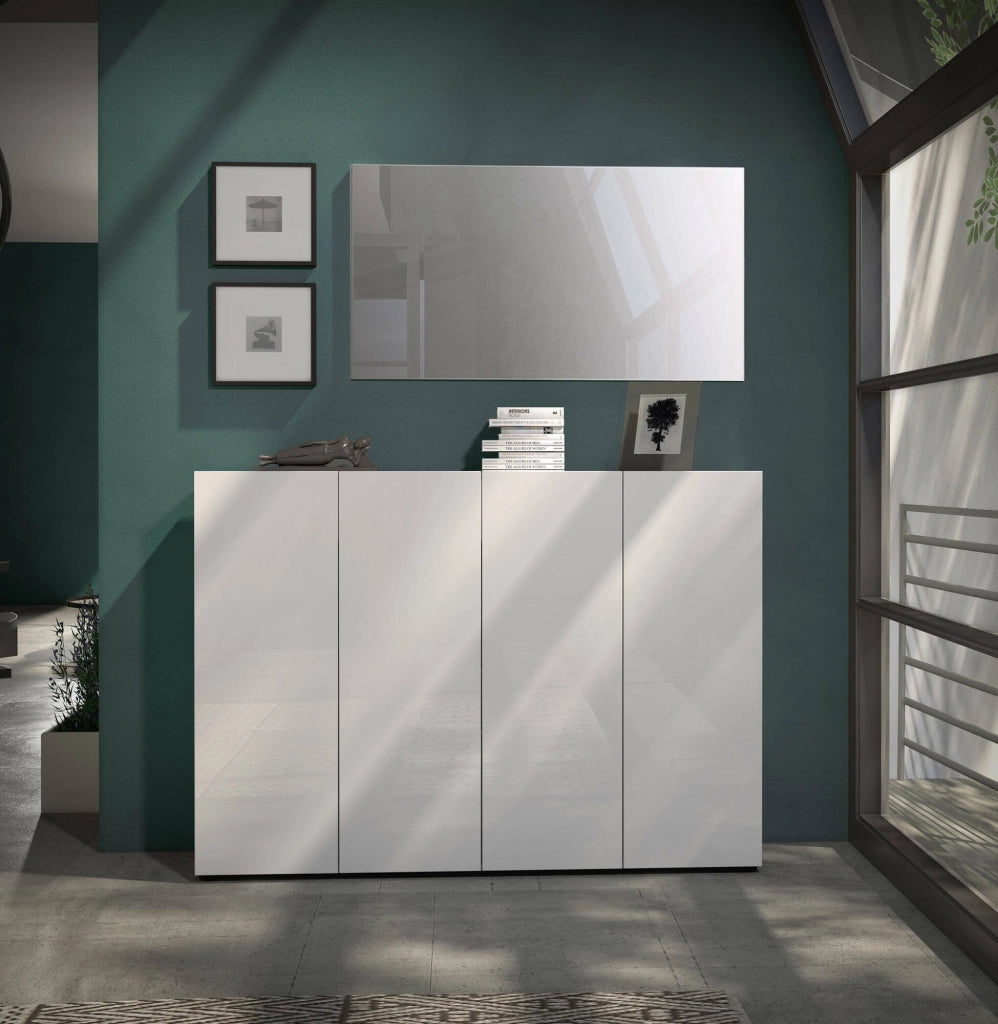 Scarpiera Abdul, Mobile portascarpe, Armadio da ingresso multiuso, Mobiletto per calzature, Made in Italy, 160x34h115 cm, Bianco lucido