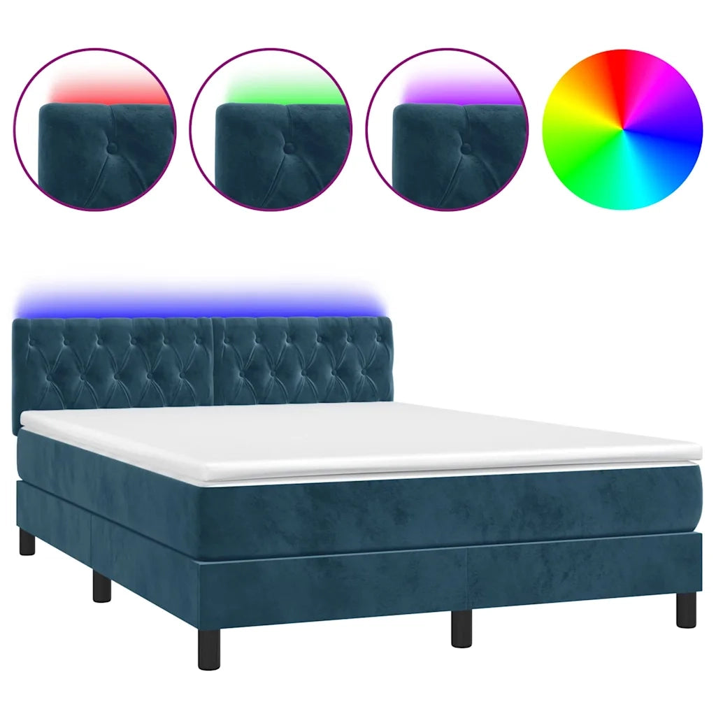 Letto a Molle con Materasso e LED Blu Scuro 140x200 cm 3134589