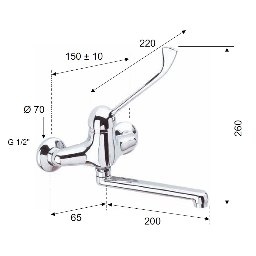 Rubinetto lavello a muro con leva lunga - serie kiss
