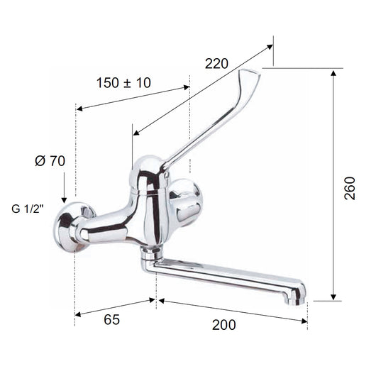Rubinetto lavello a muro con leva lunga - serie kiss
