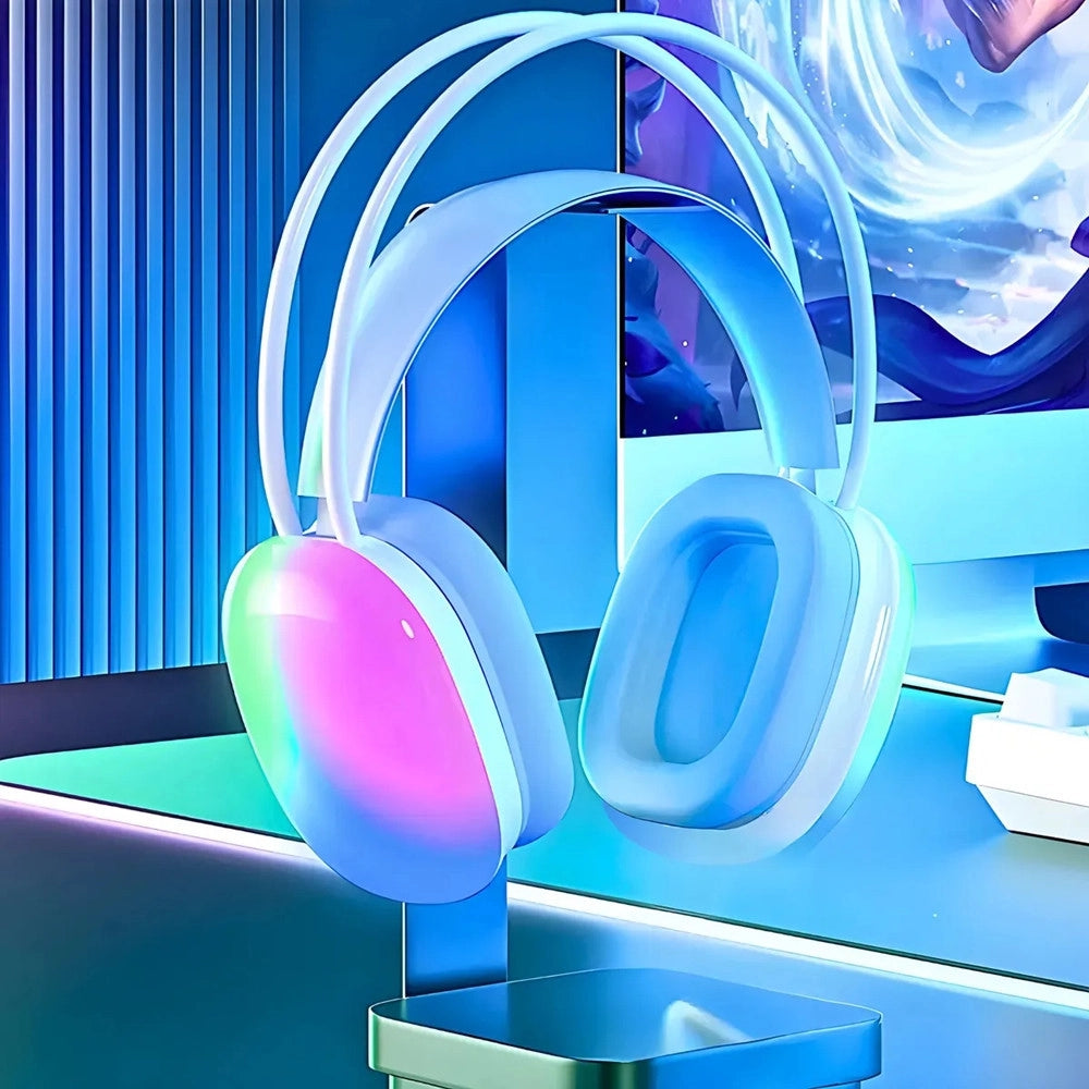 Trade Shop - Cuffie Wireless Ricaricabile Bluetooth V5.3 Luci Rgb Led Auricolare Musica Pc Smartphone -