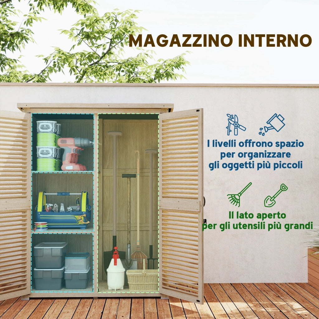 Armadio da Esterno con 2 Ripiani e Picchetti ¨C zephmum ¨C Legno di Abete 127x65x159.5/168 cm