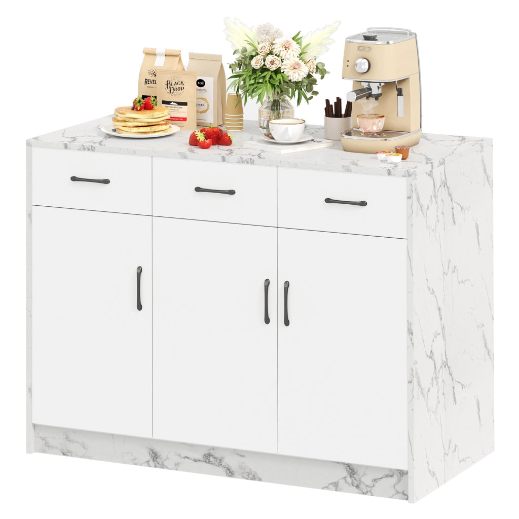 Isola da Cucina con 3 Cassetti e 3 Ante; Ripiani Regolabili e Zona Bar; in MDF; 120 x 60 x 90;5 cm