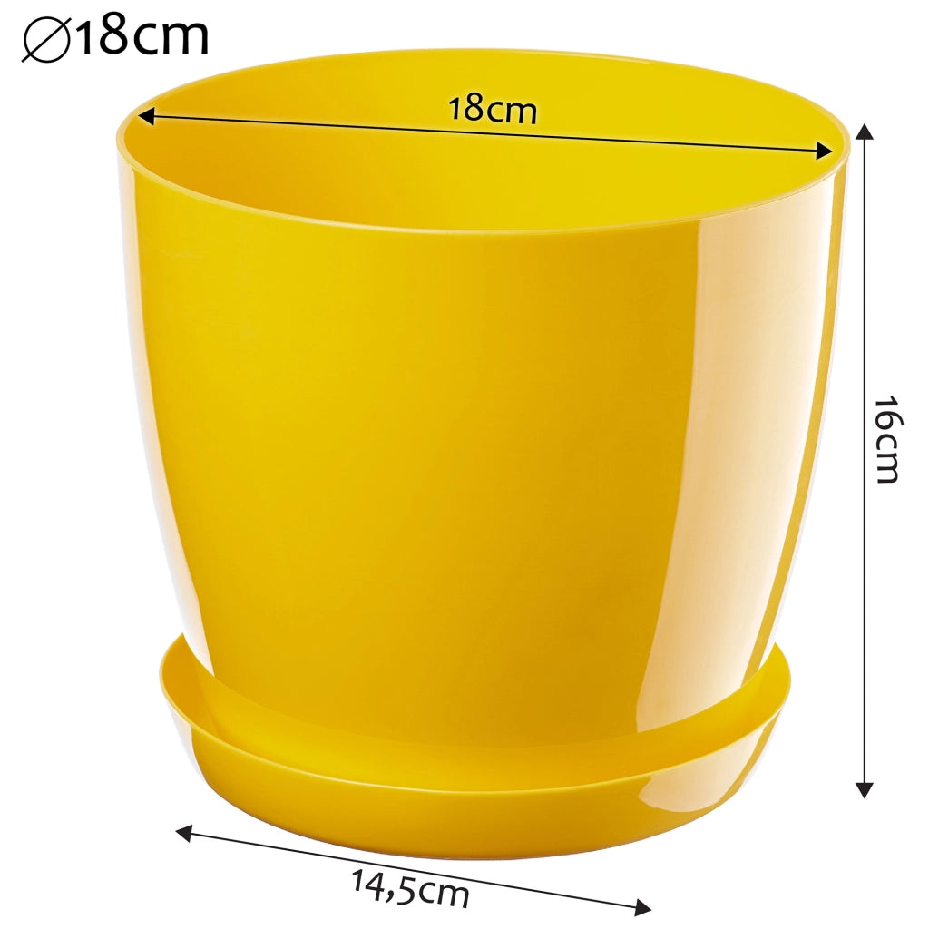 Vaso da fiori KADAX con sottovaso e coperchio in plastica, 18 cm, giallo.