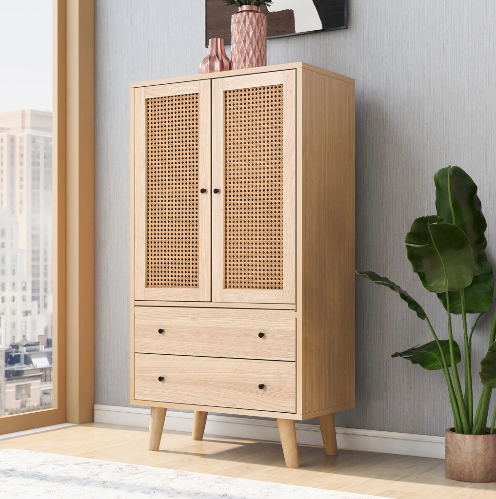 Credenza moderna 60x40x120 cm in truciolare color quercia con 2 ante e 2 cassetti