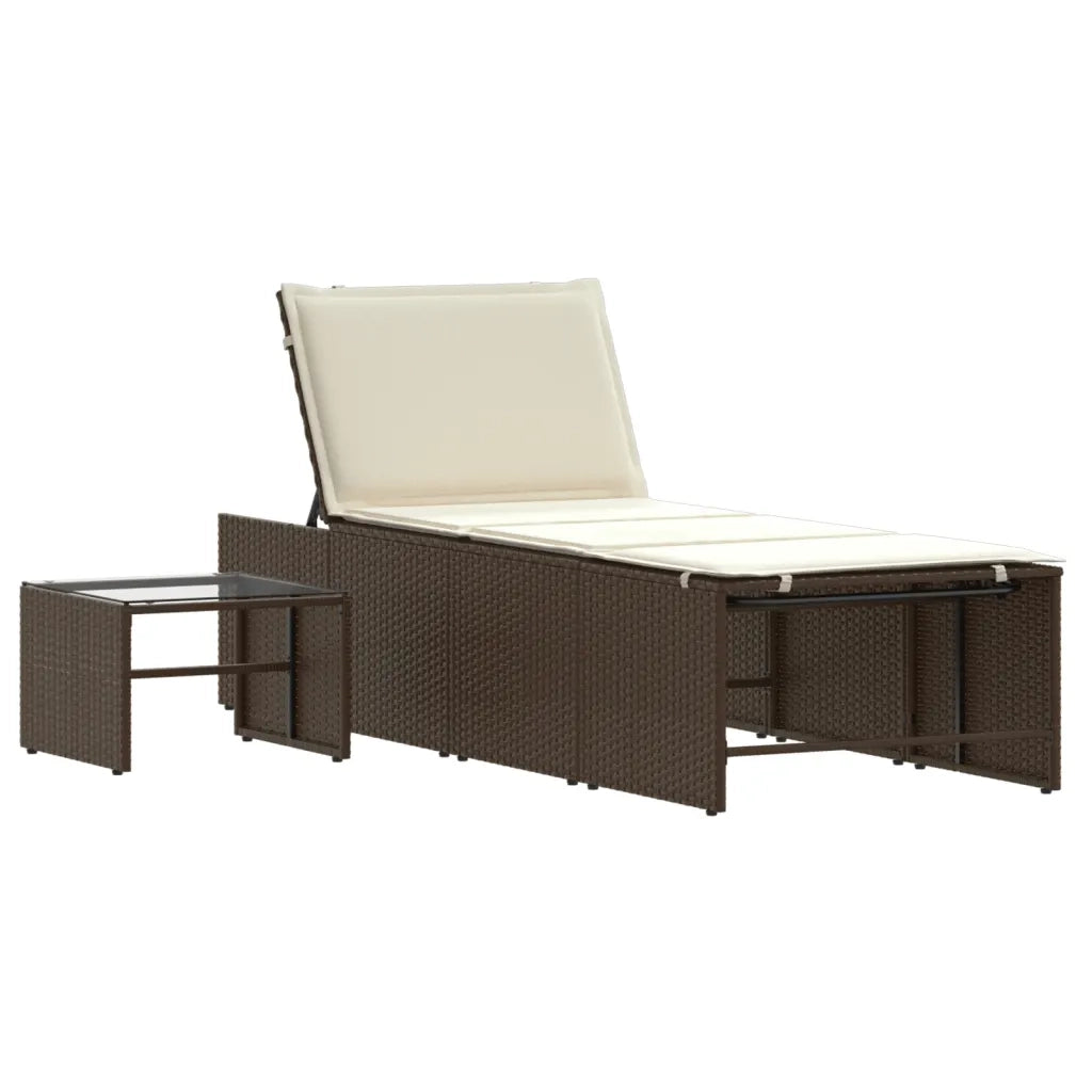 Lettini prendisole 2 pz con tavolo marrone in polyrattan 368423