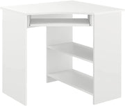 Scrivania angolare Odin, Bianco, 83 x 76 cm, con ripiano estraibile per tastiera e superfici di appoggio
