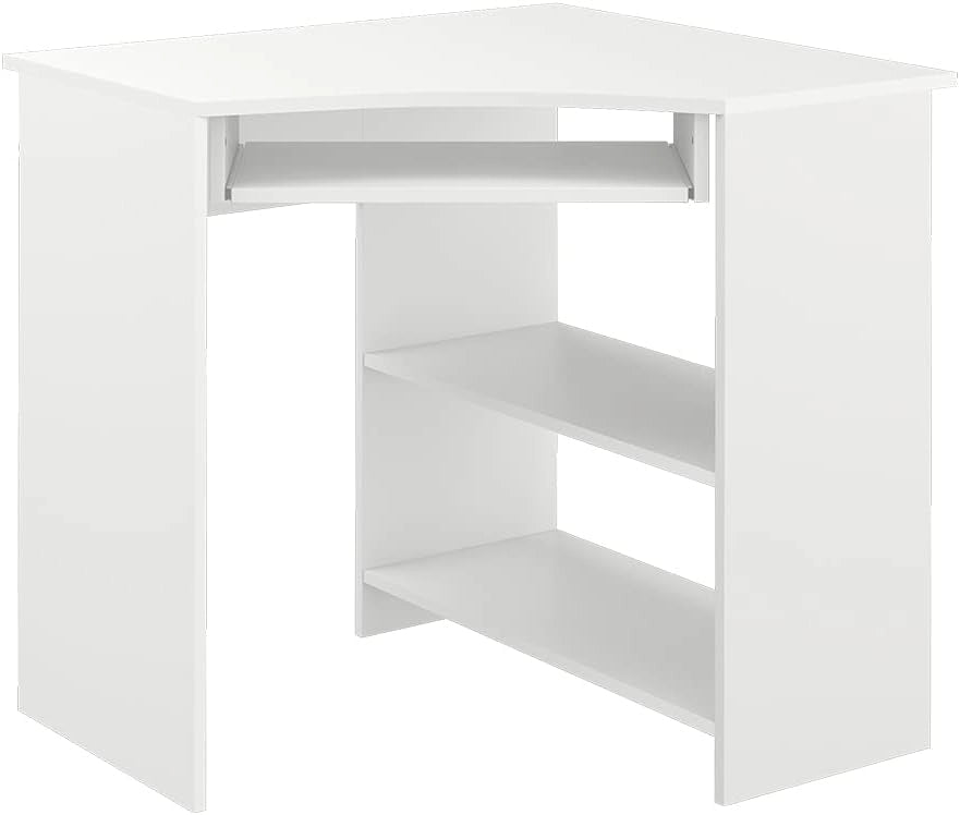 Scrivania angolare Odin, Bianco, 83 x 76 cm, con ripiano estraibile per tastiera e superfici di appoggio