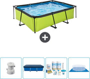 Piscina Rectangolare con Cornice Lime - 220 x 150 x 65 cm - Inclusa Pompa Copertura - Kit di Manutenzione - Copertura del Fondino - Ora a prezzi speciali