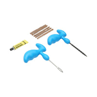 Kit professionale per la riparazione di pneumatici tubeless con vulcanizzazione a freddo, completo di cordoncini e adesivo.