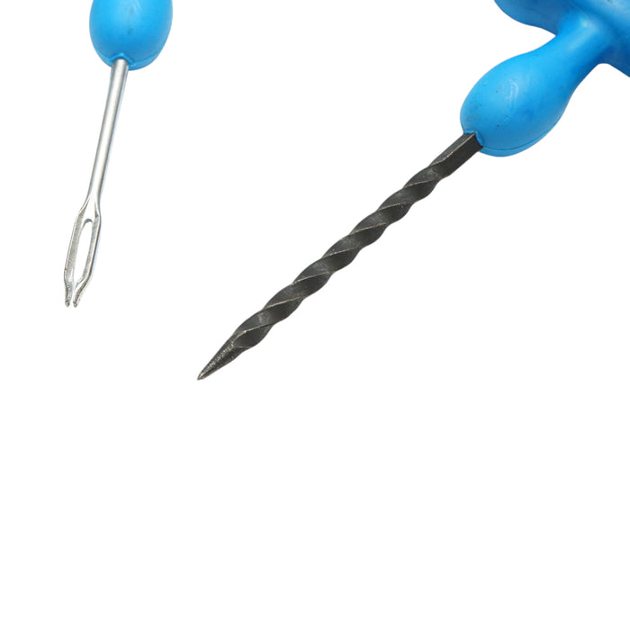 Kit professionale per la riparazione di pneumatici tubeless con vulcanizzazione a freddo, completo di cordoncini e adesivo.