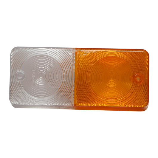 Lente/vetro per indicatore di direzione anteriore bianco-giallo 180x80x43mm