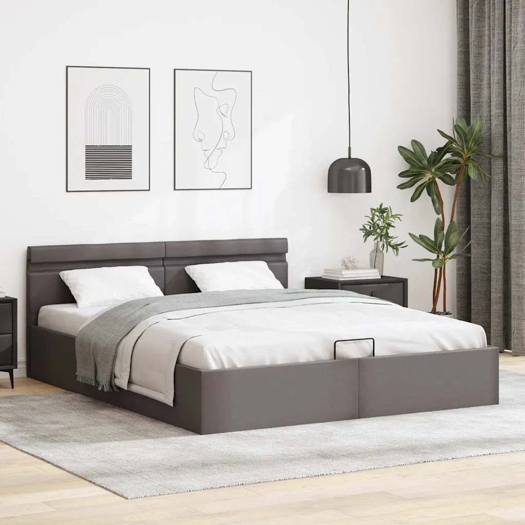 Giroletto Contenitore Idraulico LED Grigio Similpelle 160x200cm