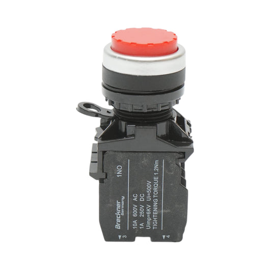 Pulsante convesso con ritorno 1NO+1NC rosso, 10A/600V AC, 1A/250V DC LA42 Breckner Germany