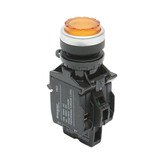 Pulsante di comando convesso illuminato 24V AC/DC LED giallo con ritorno 1NO+1NC, 10A/600V AC, 1A/250V DC LA42 Breckner Germany