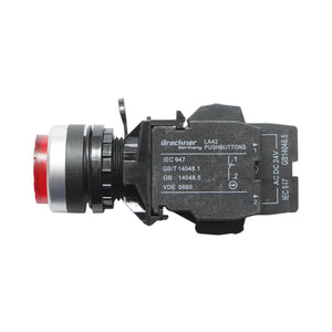 Pulsante di comando convesso illuminato 24V AC/DC LED rosso con ritorno 1NO+1NC, 10A/600V AC, 1A/250V DC LA42 Breckner Germany