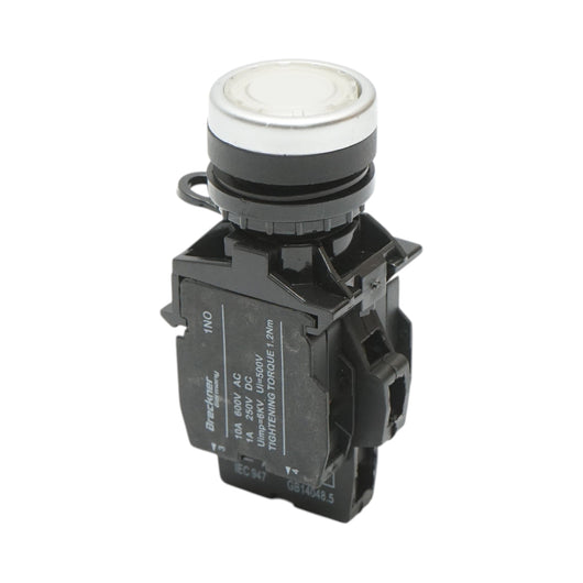 Pulsante di comando illuminato 220V AC LED bianco con ritorno 1NO+1NC, 10A/600V AC, 1A/250V DC LA42 Breckner Germany