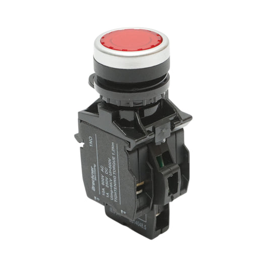 Pulsante di comando illuminato 220V AC LED rosso con ritorno 1NO+1NC, 10A/600V AC, 1A/250V DC LA42 Breckner Germany