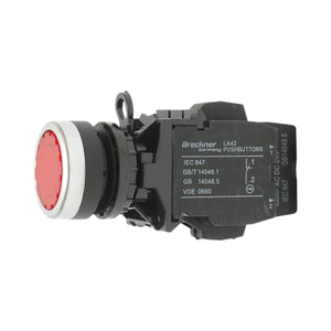 Pulsante di comando illuminato 24V AC/DC LED rosso con ritorno 1NO+1NC, 10A/600V AC, 1A/250V DC LA42 Breckner Germany