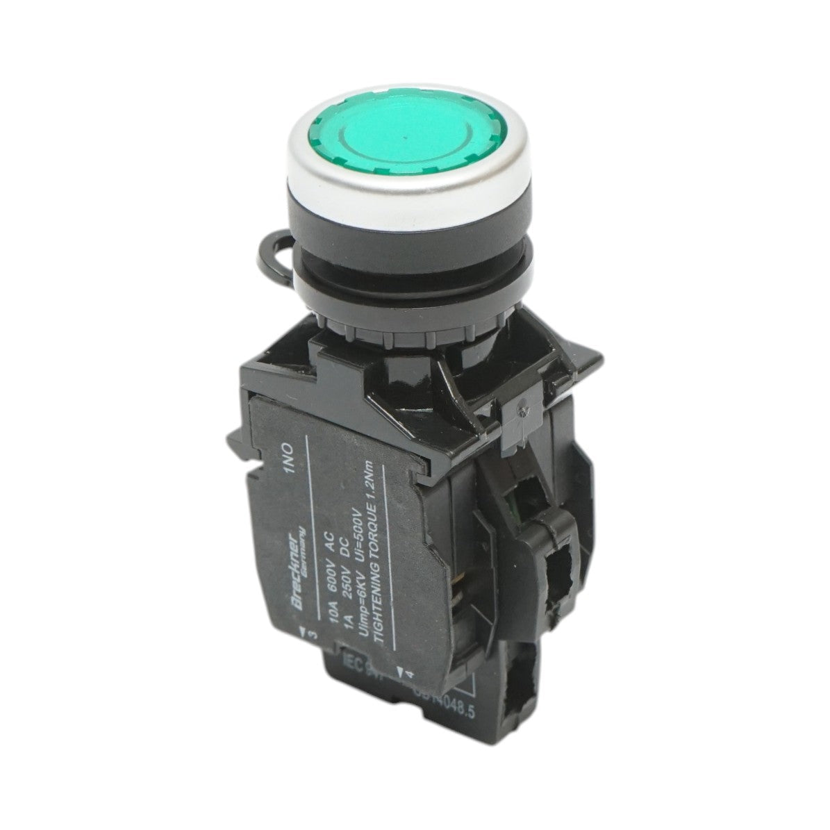 Pulsante luminoso 24V AC/DC LED verde con ritorno 1NO+1NC, 10A/600V AC, 1A/250V DC LA42 Breckner Germany
